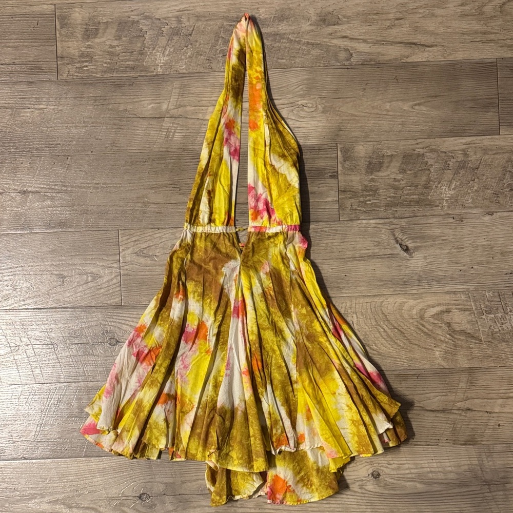 Zara Yellow Floral Halter Dress with Pink & Orange Accents